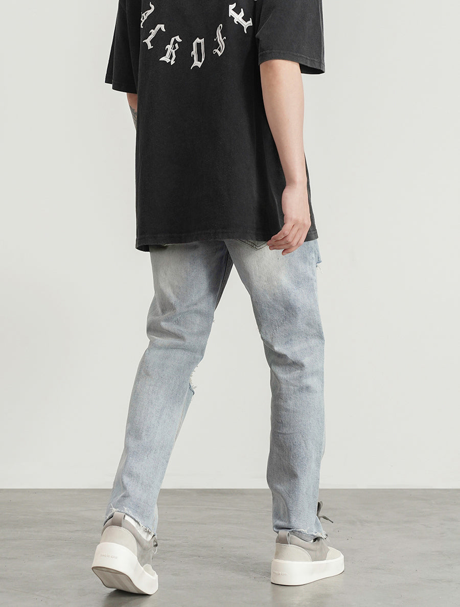 destroied big holes ripped denim jeans mens distressed biker jeans fashion high street slim straight pants streetwear joggers unique joggers style 1372
