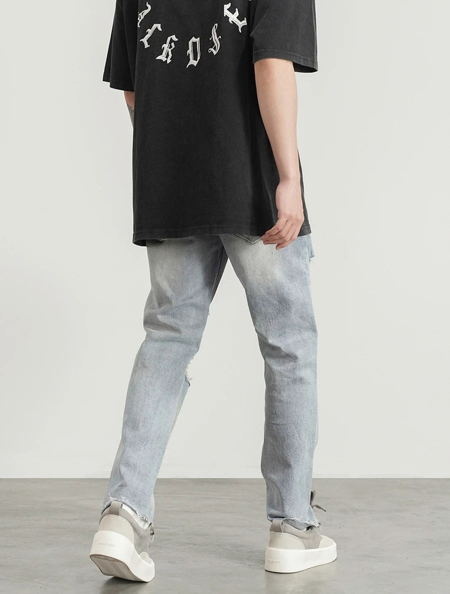 destroied big holes ripped denim jeans mens distressed biker jeans fashion high street slim straight pants streetwear joggers urban active pants