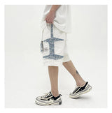 Mens High Street Denim Jean Shorts Casual Loose Destroyed Ripped Holes Loose Shorts Patchwork Hip Hop Streetwear Short Joggers