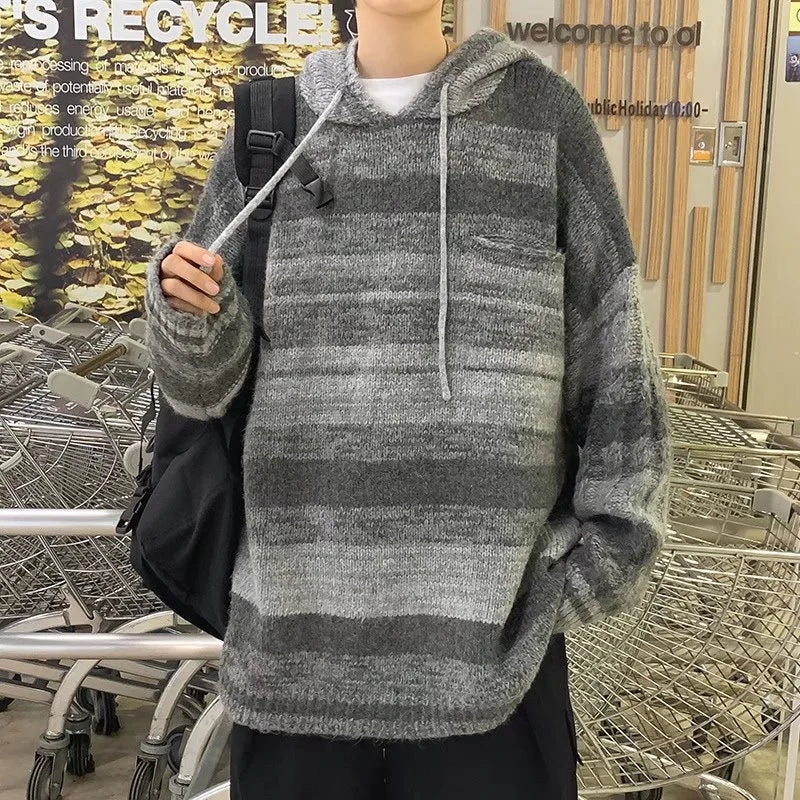 varsity flame knitwear, statement sweater, cozy knitwear for men, oversized grunge aesthetic winter top