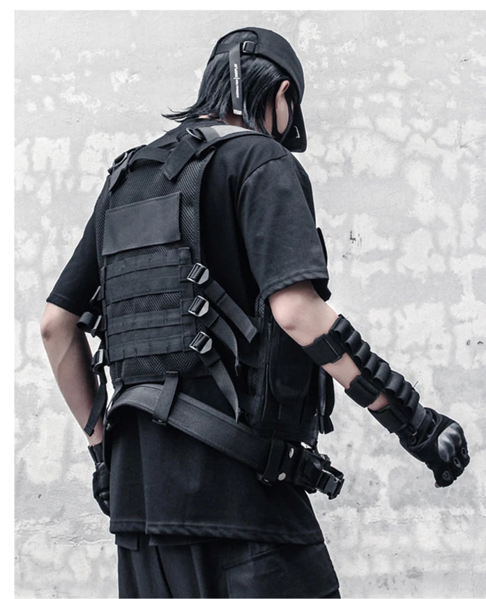 hip hop sleeveless vests mesh adjustment cargo waistcoat with pockets zipper military jacket streetwear tactical vest sweatsh - variant style 5f9523 for streetwear fashion