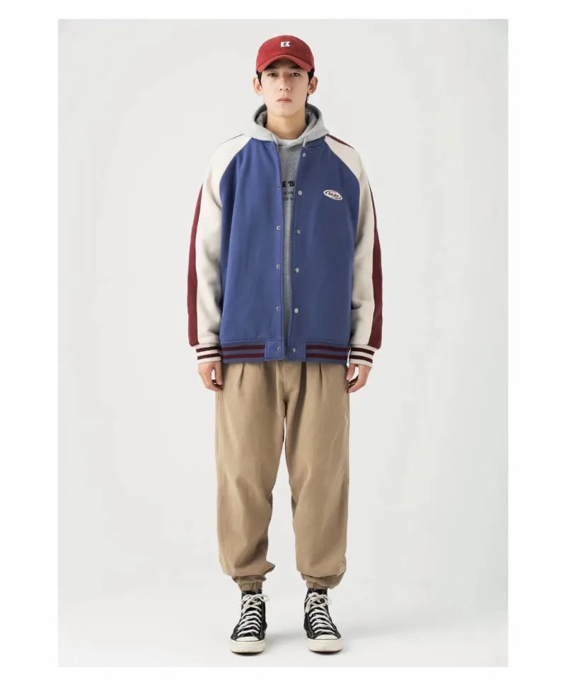 checkered varsity coat, layered streetwear look, trendy