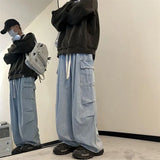 spring and autumn high street men and women trendy american washed straight leg jeans couple american loose retro casual pants ripped baggy denim