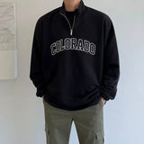 Autumn And Winter Half Turtleneck Half Zipper Sweatshirt Men Letter Pr