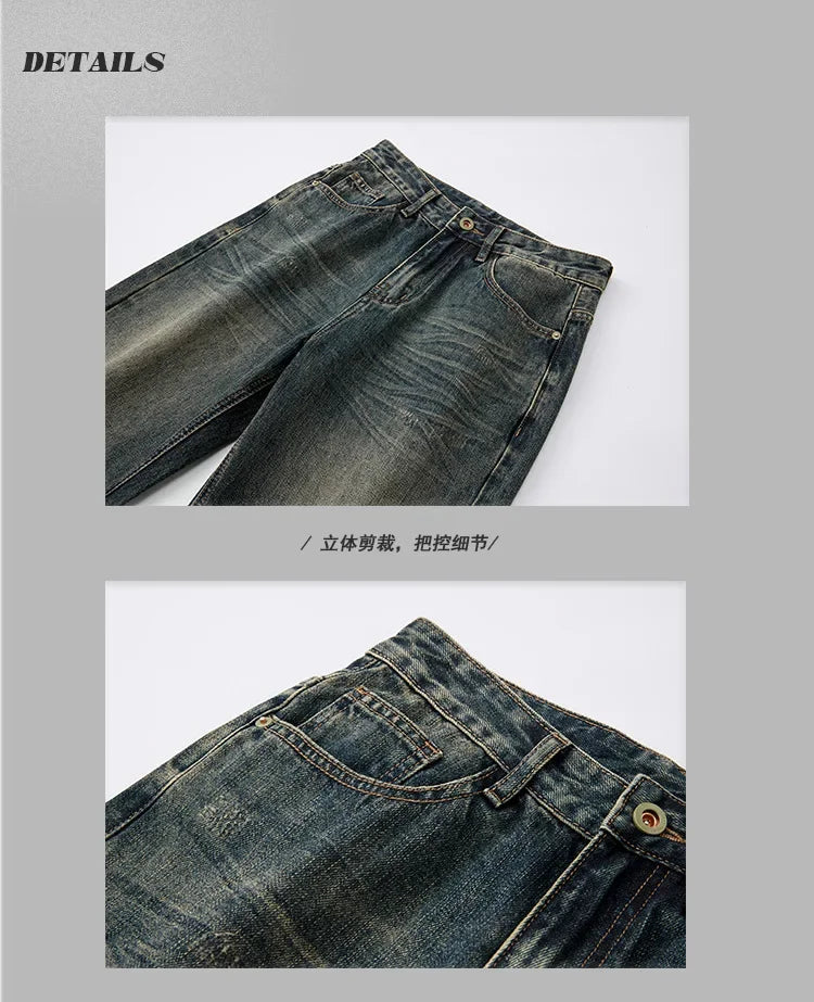 mens streetwear fashion loose casual plus size straight wide leg denim baggy jeans pants boyfriend jeans trousers unique jeans style 2927