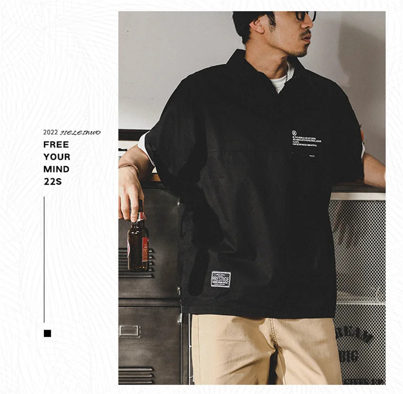 Skatercore Graphic tee – American Retro Short Sleeve Cargo Polo T Shirt For Men Summe