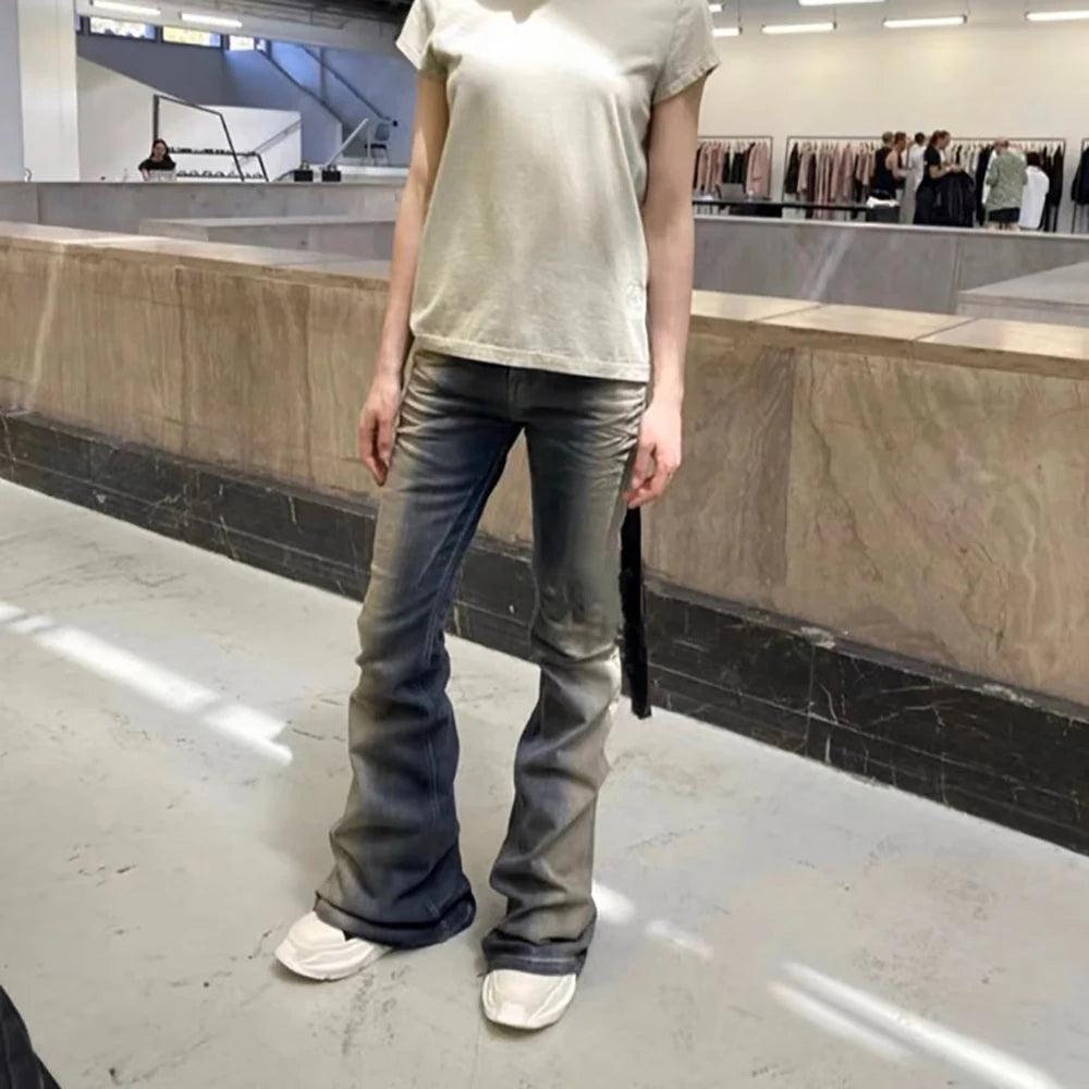 y2k washed gradient jeans pants blue stretch floor mop pants distressed casual micro speaker baggy mens and womens flare jean stacked flare jeans