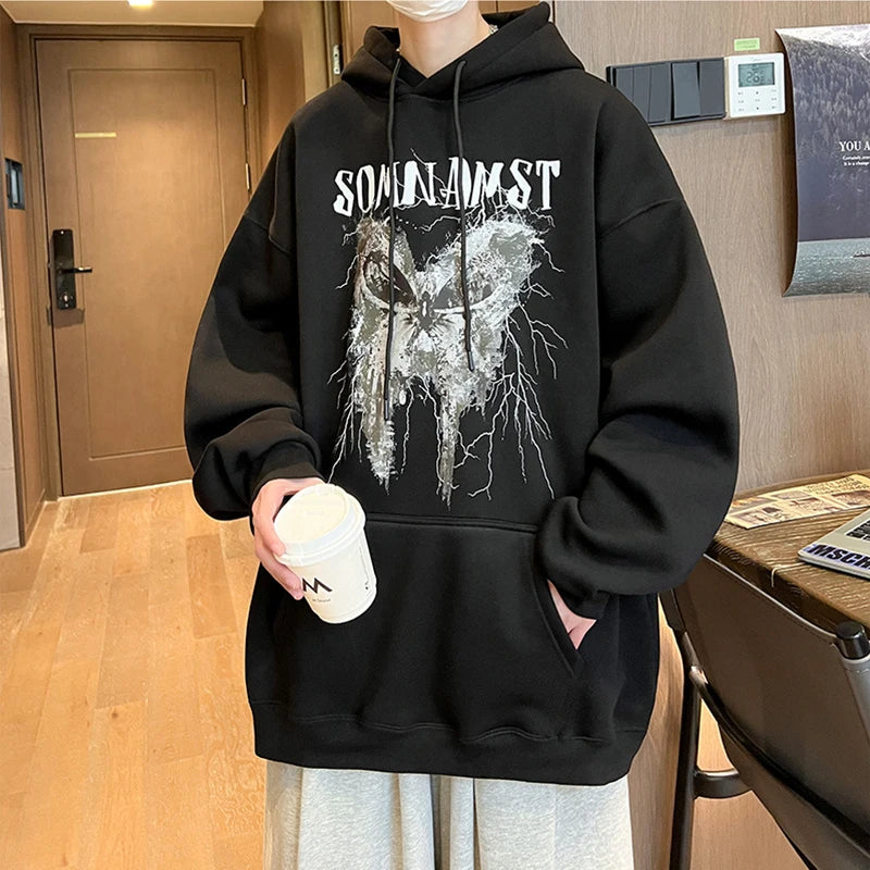 New Gothic Butterfly Printed Hooded Sweatshirt For Men Y2K Harajuku Fa