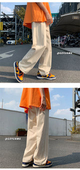 summer casual y2k streetwear straight pants men breathable korean fashion drape trousers solid color wide leg baggy sweatpants unique joggers style 3404