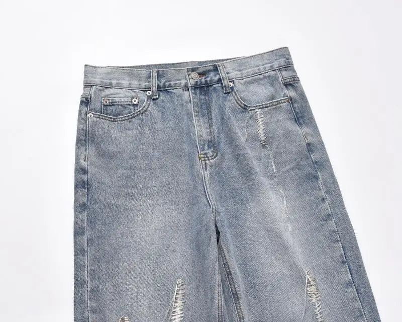 fashion loose streetwear denim jeans new casual wide legs straight jean pants hip hop tassel joggers baggy jeans men clothing unique joggers style 428
