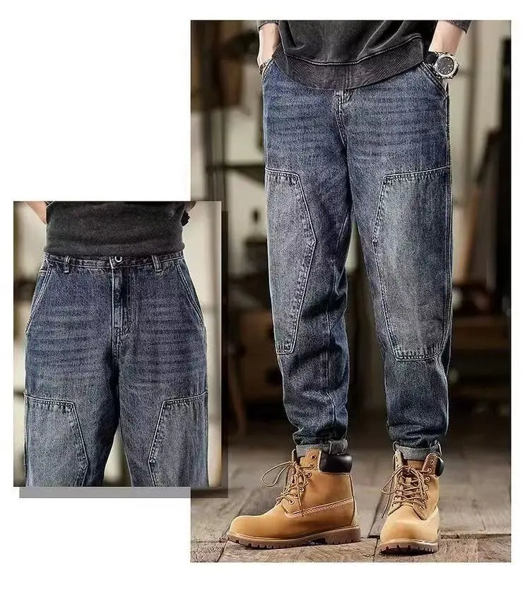 mens loose jeans classic vintage denim trousers high quality cargo pants men high street fashion men clothing spring new 2024 unique cargo style 4252