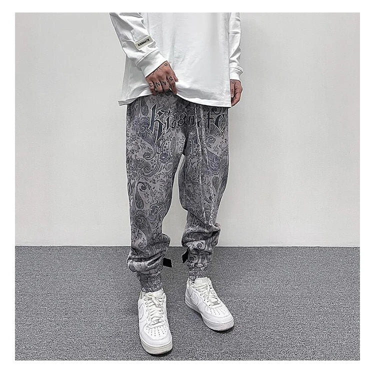 hip hop loose fit elastic waist pants fashion paisy ankle pants mens casual letter embroidery drewstring sportwear pants joggers unique joggers style 3517