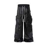 ro style matte pu leather pants for men high street y2k pantalones hombre baggy overall wide leg drawstring cargo pants 1 combat utility trousers