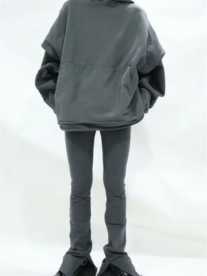 greg kanye double layer heavyweight fit hooded pullover with raw edges sweater grey Y2K vintage urban hoodie, unique limited edition hoodie, aesthetic street look hoodie