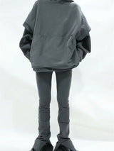 greg kanye double layer heavyweight fit hooded pullover with raw edges sweater grey Y2K vintage urban hoodie, unique limited edition hoodie, aesthetic street look hoodie