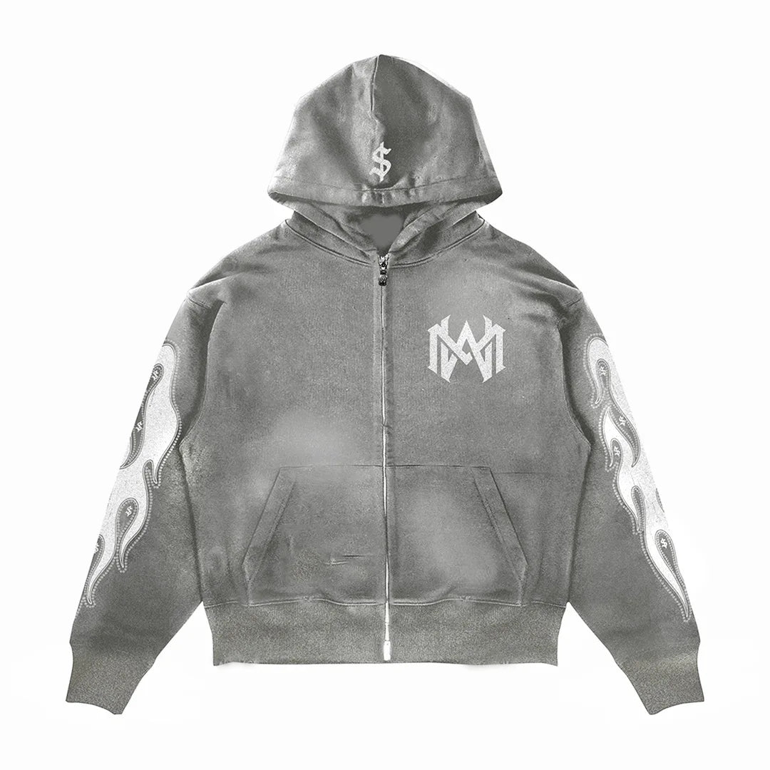 2024 y2k long sleeved zippered printed pullover hoodie hoodie and pants two piece streetwear trendy outfit dark vintage outfit unique default style 2246