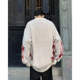 varsity flame knitwear, statement sweater, cozy knitwear for men, oversized grunge aesthetic winter top
