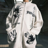 bold graphic pullover, layered streetwear look, soft knit pullover with flame design, y2k fashion statement