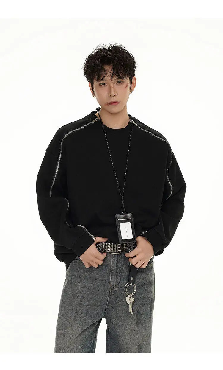 Zipper Pullover Sweatshirt Men Women Streetwear Fashion Loose Casual B