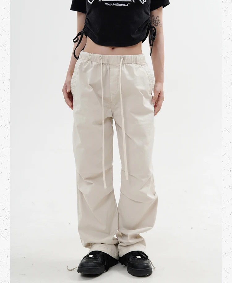 knee fold baggy pants unisex casual elastic waist straight trousers streetwear fashion drawstring women men hip hop y2k joggers unique joggers style 1262