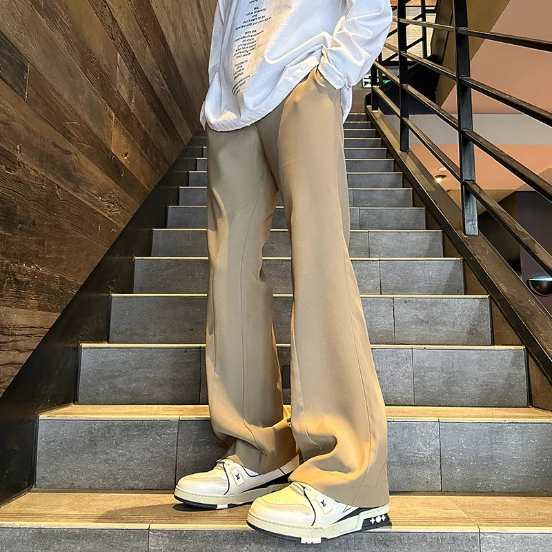 2025 mens four seasons new mid waist micro flared casual pants fashion trend leisure mens flared leg trousers korean pants men unique default style 1308