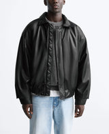American high street PU imitation leather lapel cotton jacket autumn warm jacket men