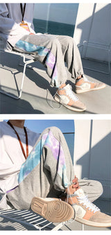 2025 new mens stripe tie dyesweatpants male casual jogger trousers hip hop korean streetwear drawstring pantalones hombre unique joggers style 3497
