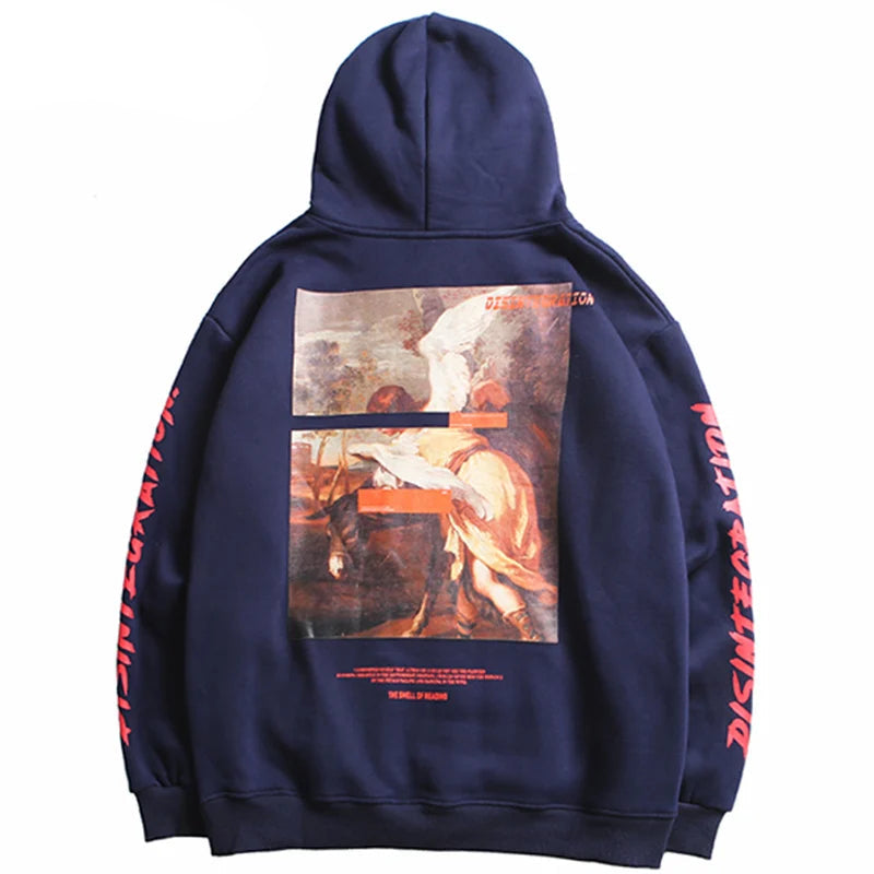 Men Hip Hop Hoodie Sweatshirt Retro Painting Print Harajuku Hooded Pul