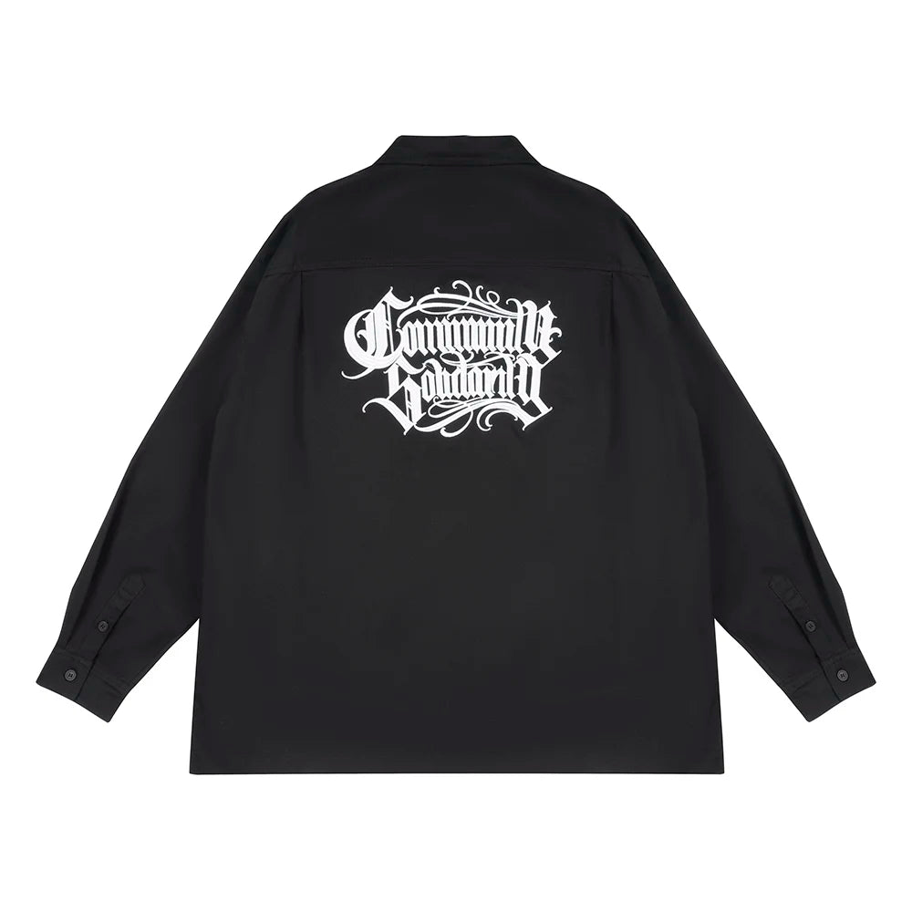 Neck Letter Embroidery Vintage Black Shirts for Men and Women Lapel Streetwear Baggy Camisas Y2k Ropa Hombre Casual Clothing