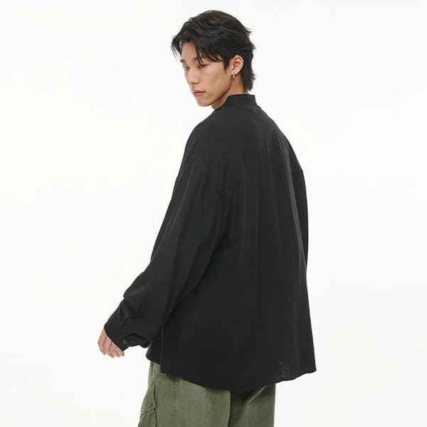 Men Loose Casual Streetwear Fashion Stand Collar Long Sleeve Black White Oversize Shirt Couple Plus Size Shirts Blouses