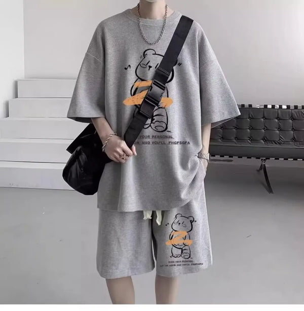 Vaporwave Crying angel – Summer Men Tracksuit Japan Cartoon Streetwear Cool Bear Prin