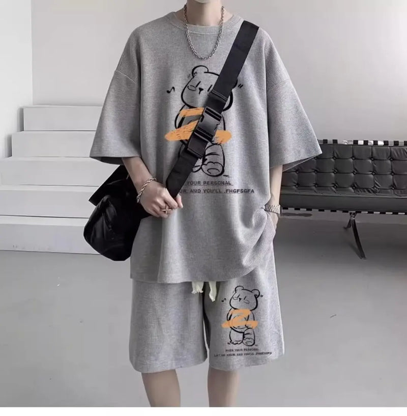 Vaporwave Crying angel – Summer Men Tracksuit Japan Cartoon Streetwear Cool Bear Prin