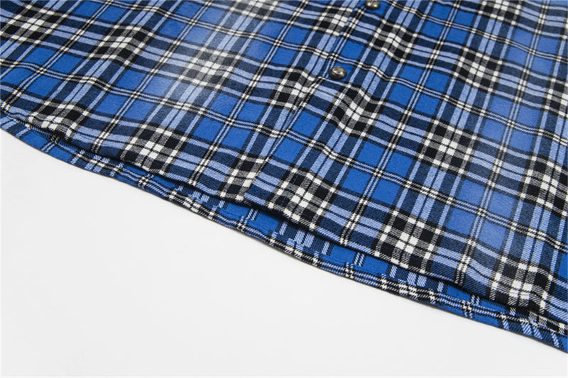 24SS New THUG CLUB Trendy Sword Print High-Street Cotton Vintage Plaid Shirt