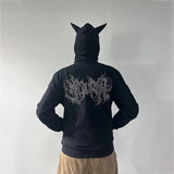 Men Y2K Rhinestones Letter Graphics Print Fashion Hoodie Zip Hoodie Cl