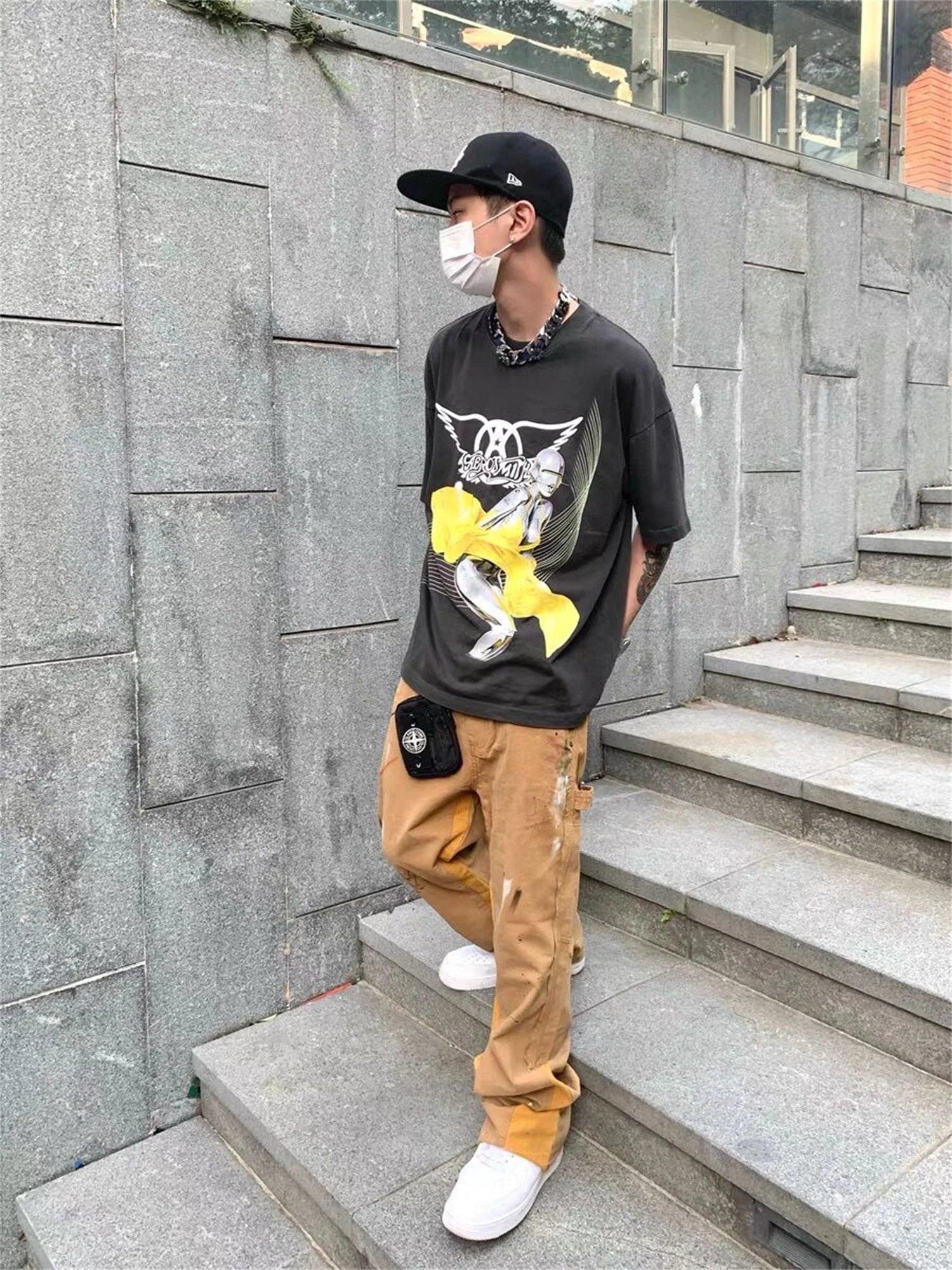 vaporwave aesthetic print tee featuring summer vintage retro style printing washed casual loose high street tops t shirt for men