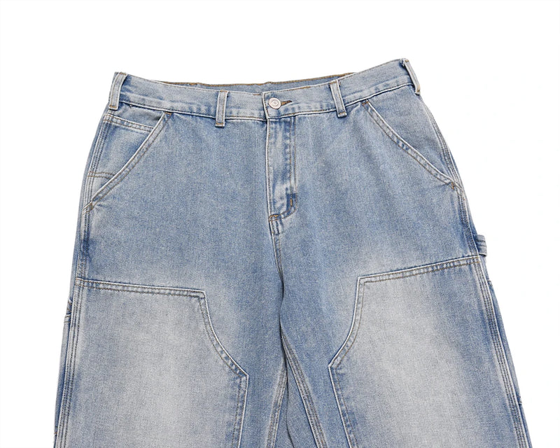 Harajuku Streetwear Y2K Sashes Straight Washed Men's Jeans Pockets Vintage Baggy Casual Cargos