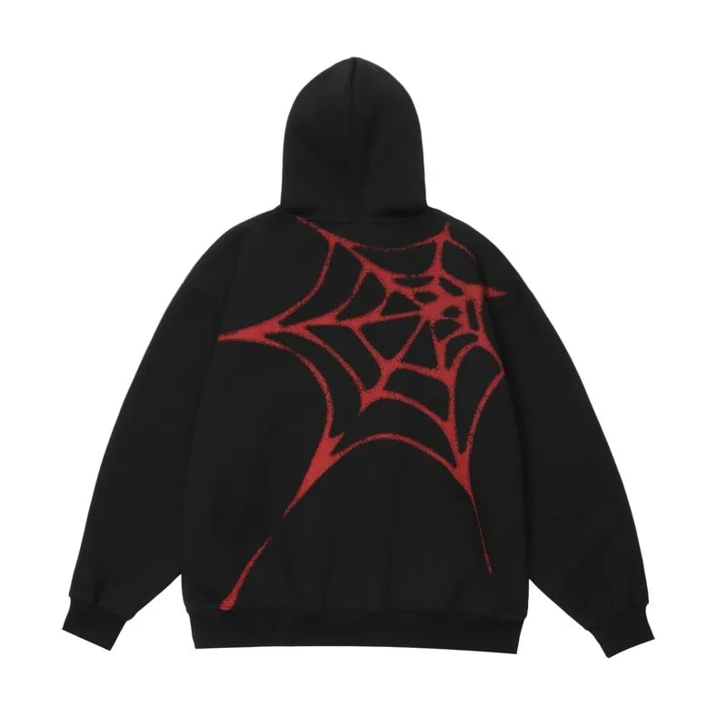 glitchcore graphic tee featuring fashion spider web printed hoodies unisex hip hop y2k sweatshirt streetwear mens casual hooded autumn warm loose tops hoodies