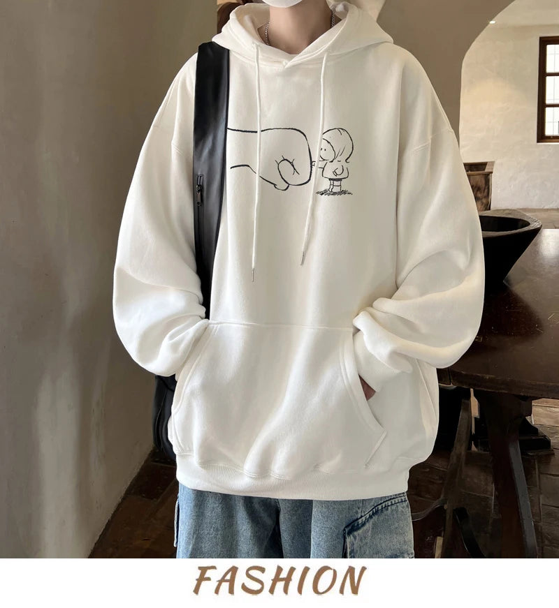 Funny Cartoon Fist Bump Kawaii Graphic Hoodies For Men Y2K Streetwear Oversized Pullover Sweatshirts Hombre Fleece Clothing