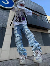 fashion destroyed ripped tassel holes denim jean pants mens casual loose straight baggy y2k jeans hip hop streetwear joggers unique joggers style 15