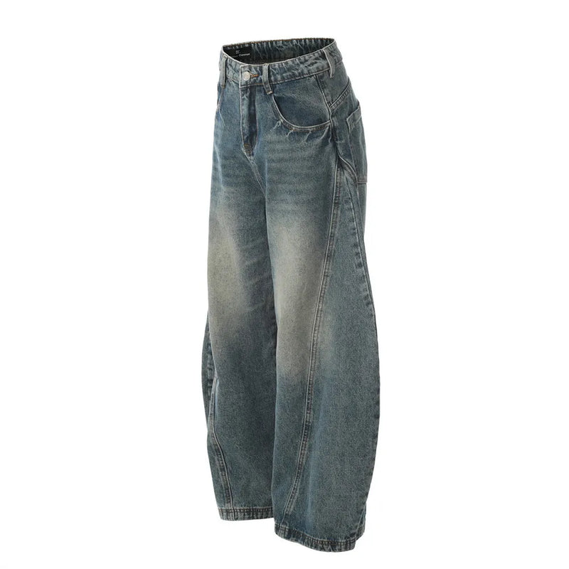 Men Women American Streetwear Vintage Washed Denim Loose Casual Wide Leg Baggy Jeans Couple Harem Jeans Trousers