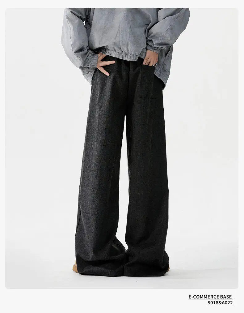 men loose casual korean streetwear fashion vintage straight wide leg suit pants trousers cityboy baggy pants unique default style 1735