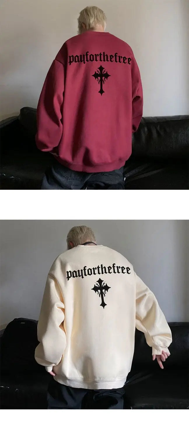 High-end Korean Round-neck Printed Sweatshirt for Men Autumn Trend Y2K High Street American Style Retro Heavyweight Jacket Top