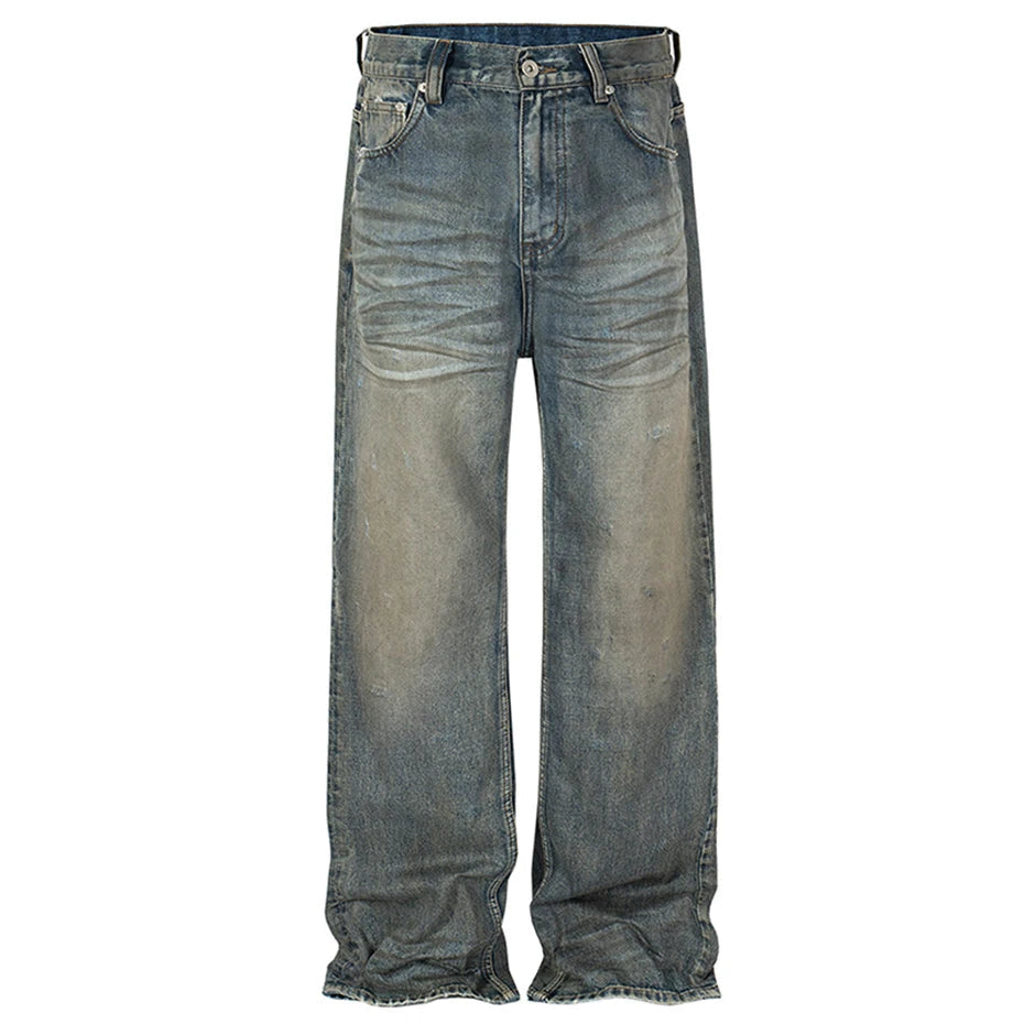 hi street vintage baggy jeans men retro blue loose straight denim pants distressed ripped dirty jeans trouser hip hop streetwear vintage washed jeans