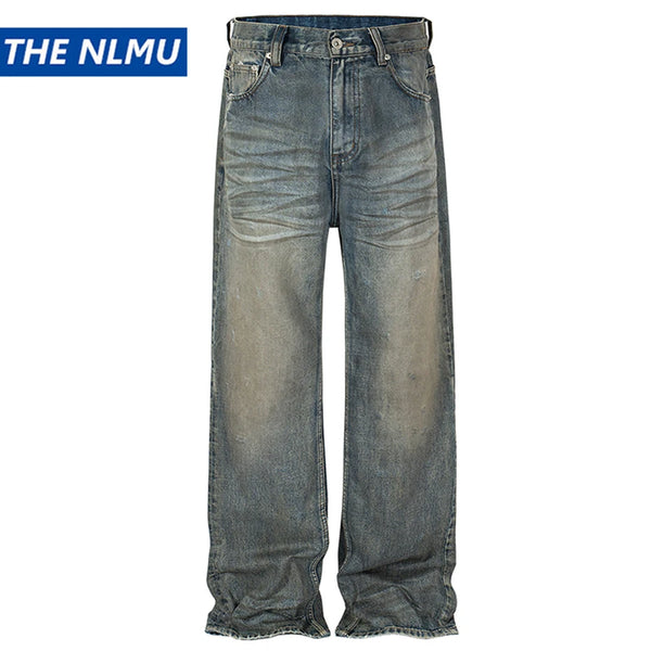 hi street vintage baggy jeans men retro blue loose straight denim pants distressed ripped dirty jeans trouser hip hop streetwear vintage washed jeans