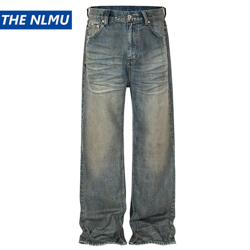 hi street vintage baggy jeans men retro blue loose straight denim pants distressed ripped dirty jeans trouser hip hop streetwear vintage washed jeans