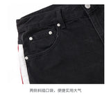 men streetwear fashion side splice hip hop loose casual wide leg straight baggy jeans pant cityboy jeans pants trousers unique jeans style 2603