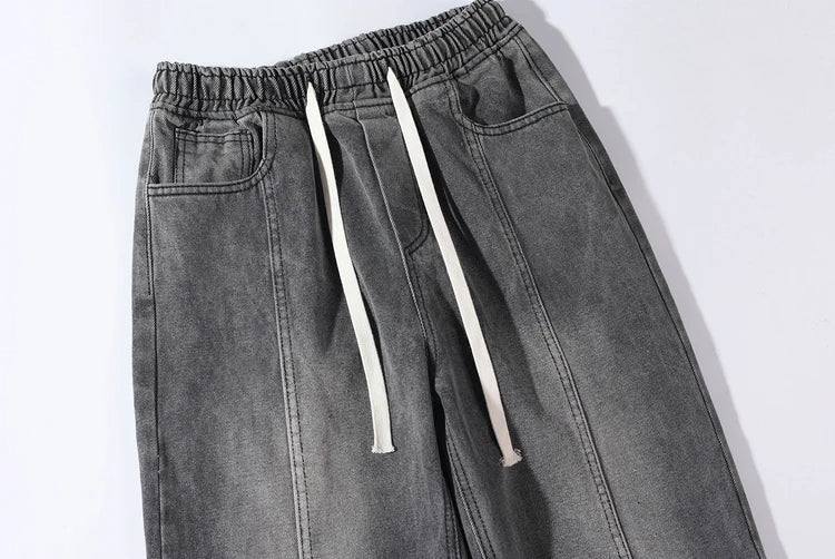 fashion loose streetwear denim pants unisex casual drewstring elastic waist jean pants hip hop trousers joggers mens baggy jeans unique joggers style 3265
