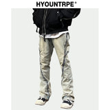 retro washed denim jean pants 2023 new casual zipper open loose straight jeans hip hop y2k pants mens jeans streetwear joggers sporty tapered joggers