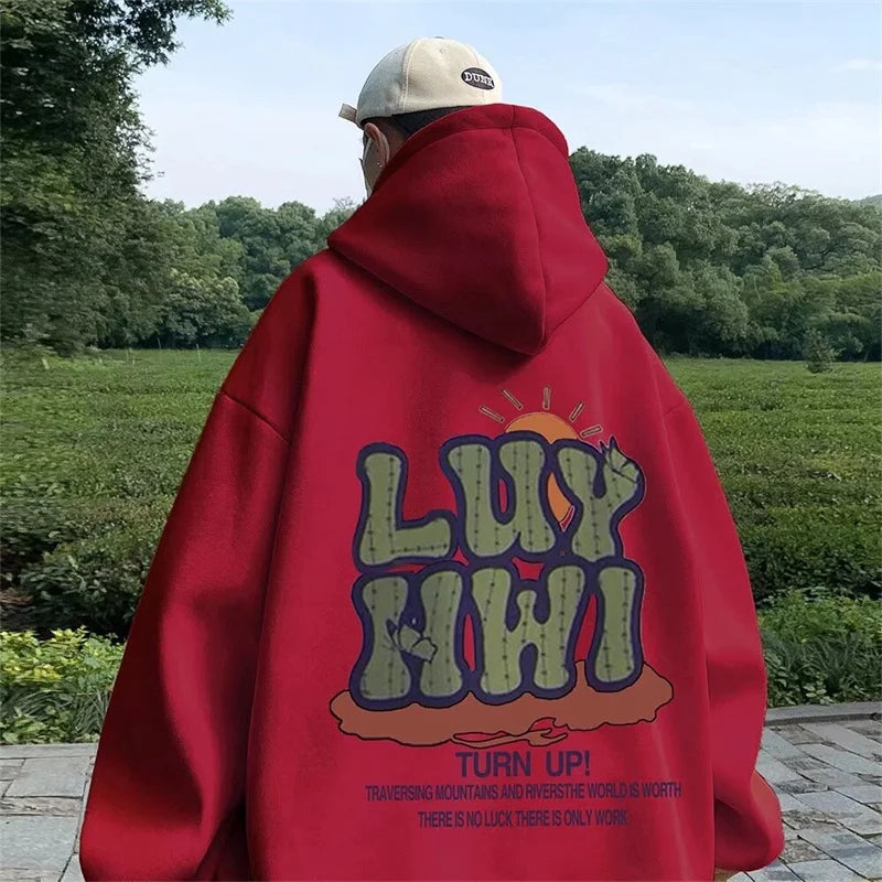 New Letter Graphic Print Hooded Sweatshirts For Men Elegant Vintage Co