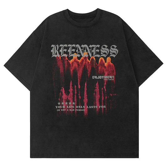 Sadcore Melting smiley – Men Gothic Retro T Shirt Abstract Letter Print Short Sleeved
